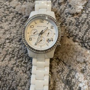 Michael Kors White Ceramic Glitz Runway Chronograph Watch